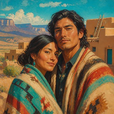 portrait of two people together — Taos Art Style