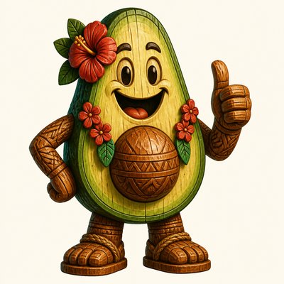 a happy avocado character giving a thumbs up, bold readable design on a plain background, no text