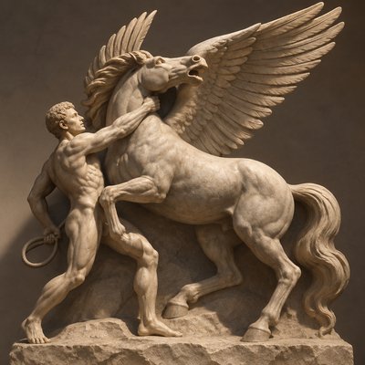 a statue of a man fighting a horse