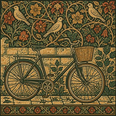 bicyle resting against a wall — Arts and Crafts Style