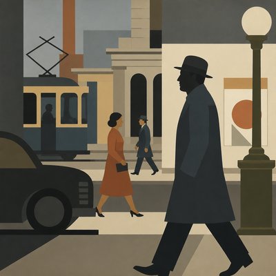 urban street with city activity — Purism Art Style