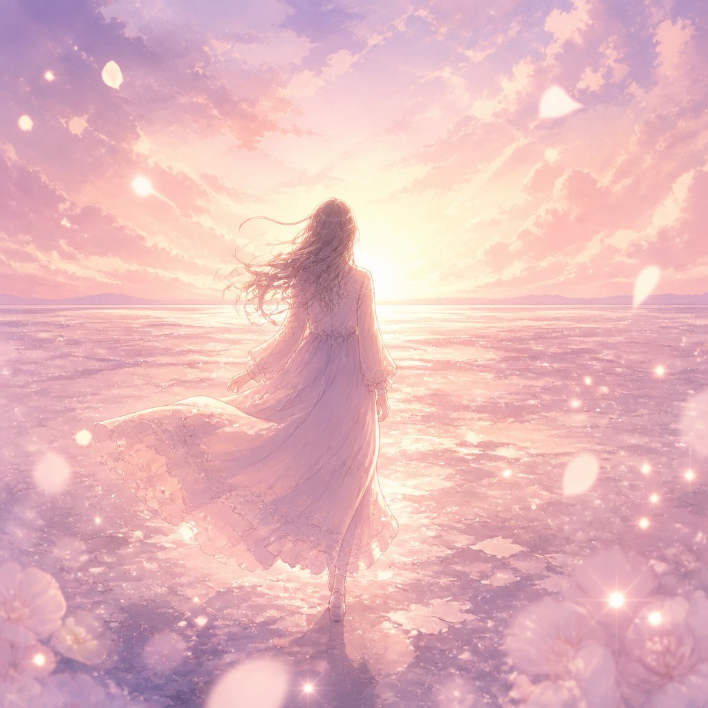 a solitary figure walking toward a glowing horizon across an empty plain, moody atmosphere, no text or lettering