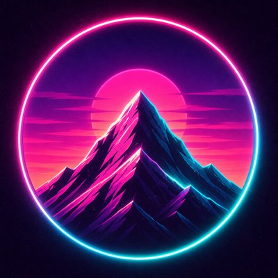 an emblem of a mountain peak inside a circle, simple bold shapes on a plain background, no text or lettering