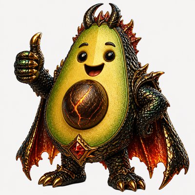 a happy avocado character giving a thumbs up, bold readable design on a plain background, no text