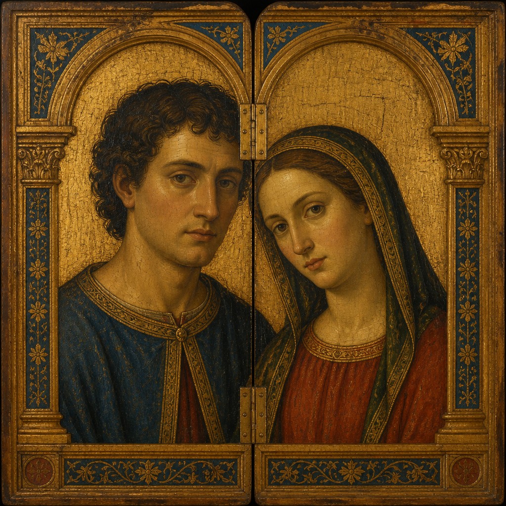portrait of two people together — Panel Painting Style