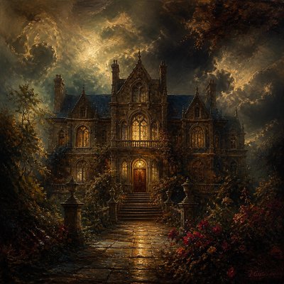 house with front view — Romantic Classical Art Style