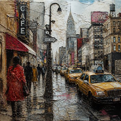 urban street with city activity — Actual Texture Art Style