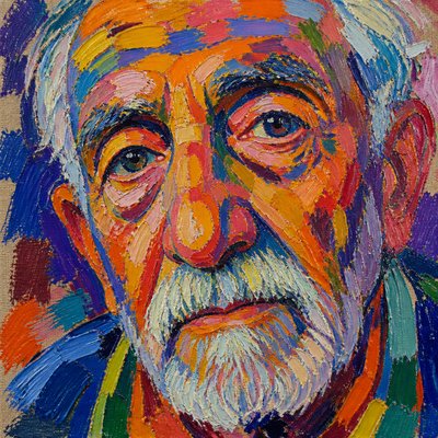 close-up portrait of an elderly person with expressive weathered features