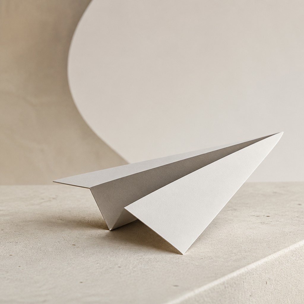 a paper plane, clean minimal composition on a plain background, no text