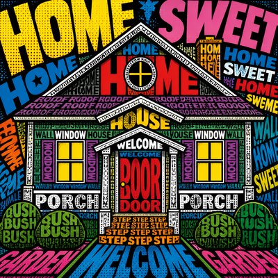 house with front view — Typography Pop Art Style