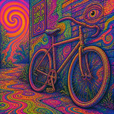 bicyle resting against a wall