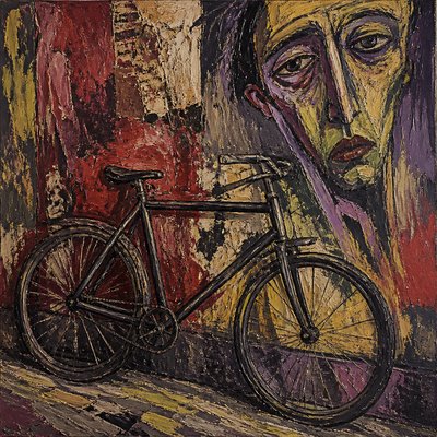 bicyle resting against a wall — Expressionist Portrait Style