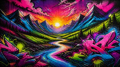 a vast valley with a river winding toward distant mountains at sunrise, no people, no text