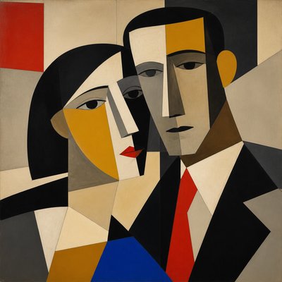 portrait of two people together — Modernist Art Style