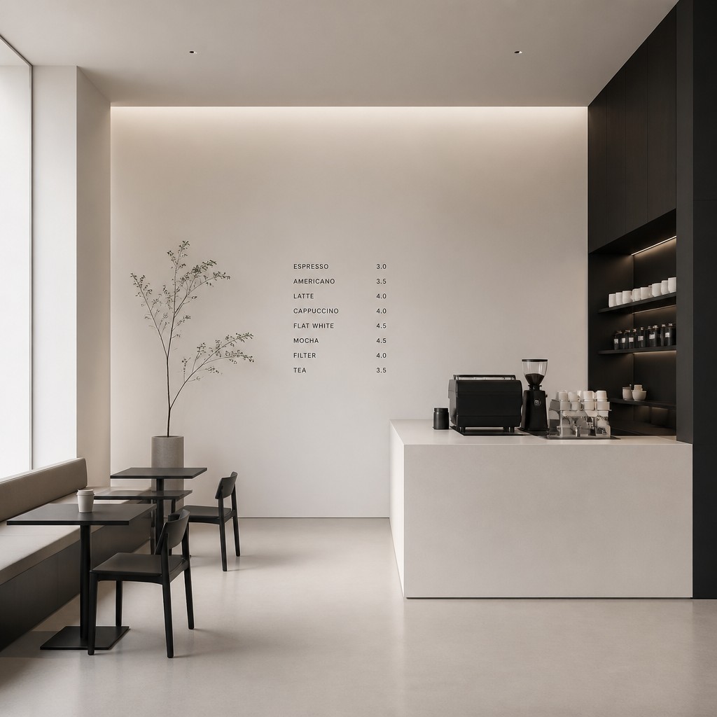 cozy cafe interior with warm lighting