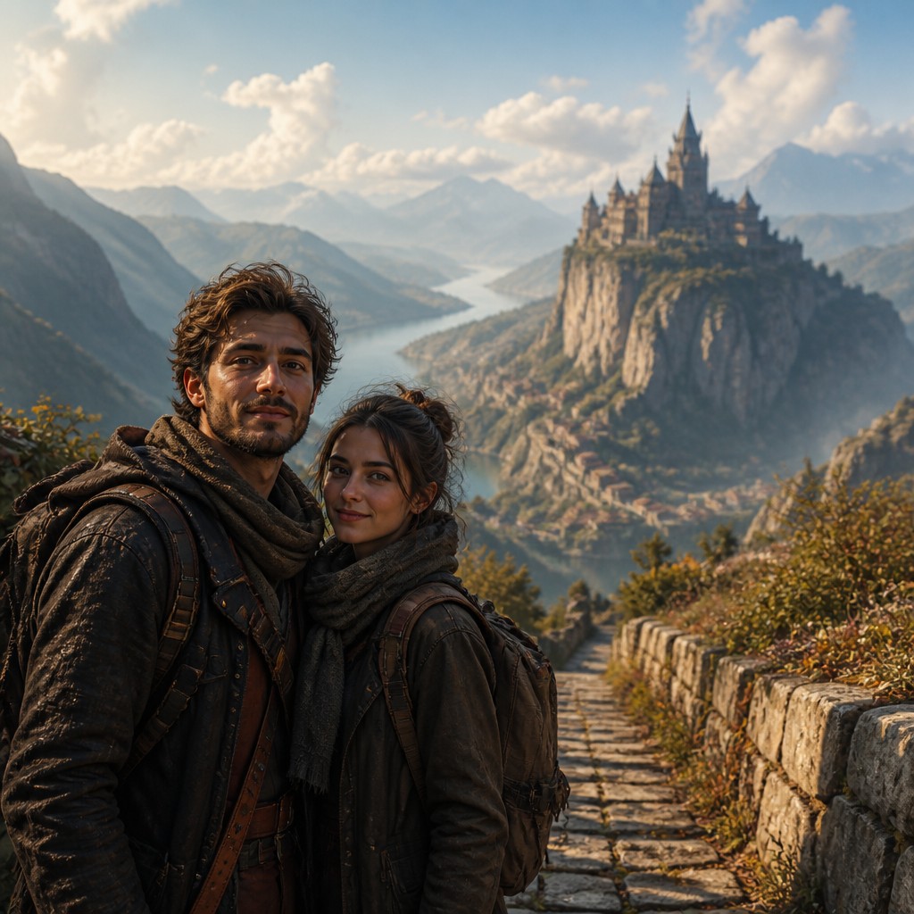 portrait of two people together — Depth Art Style