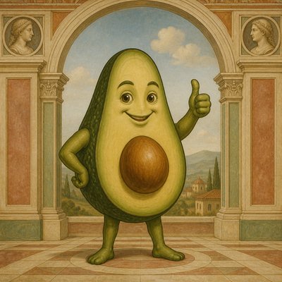 a happy avocado character giving a thumbs up, bold readable design on a plain background, no text