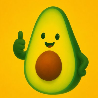 a happy avocado character giving a thumbs up, bold readable design on a plain background, no text