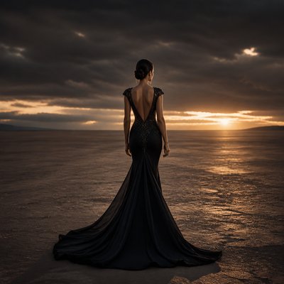 a solitary figure walking toward a glowing horizon across an empty plain, moody atmosphere, no text or lettering