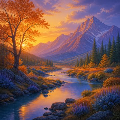 wide landscape with natural scenery — Split-Complementary Colors Art Style