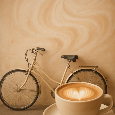 bicyle resting against a wall