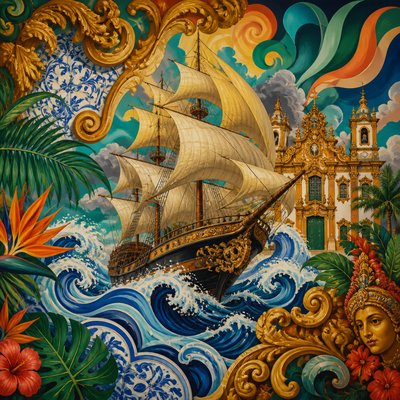 sailing ship on a stormy sea
