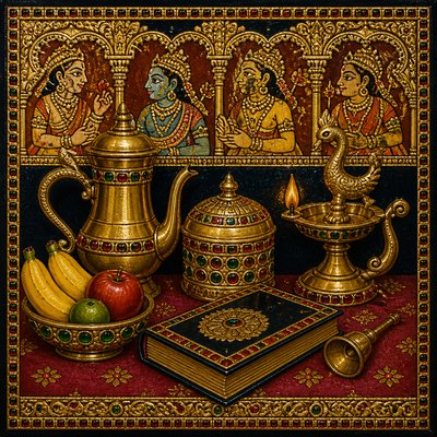 still life with everyday objects — Thanjavur Art Style