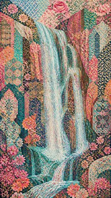 towering waterfall cascading down a cliff