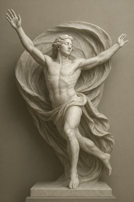 a statue of a man with his arms outstretched