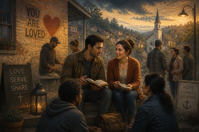 a lovely young married couple sharing their joy in the Lord with others
