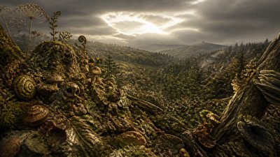 sweeping panoramic landscape with a dramatic sky