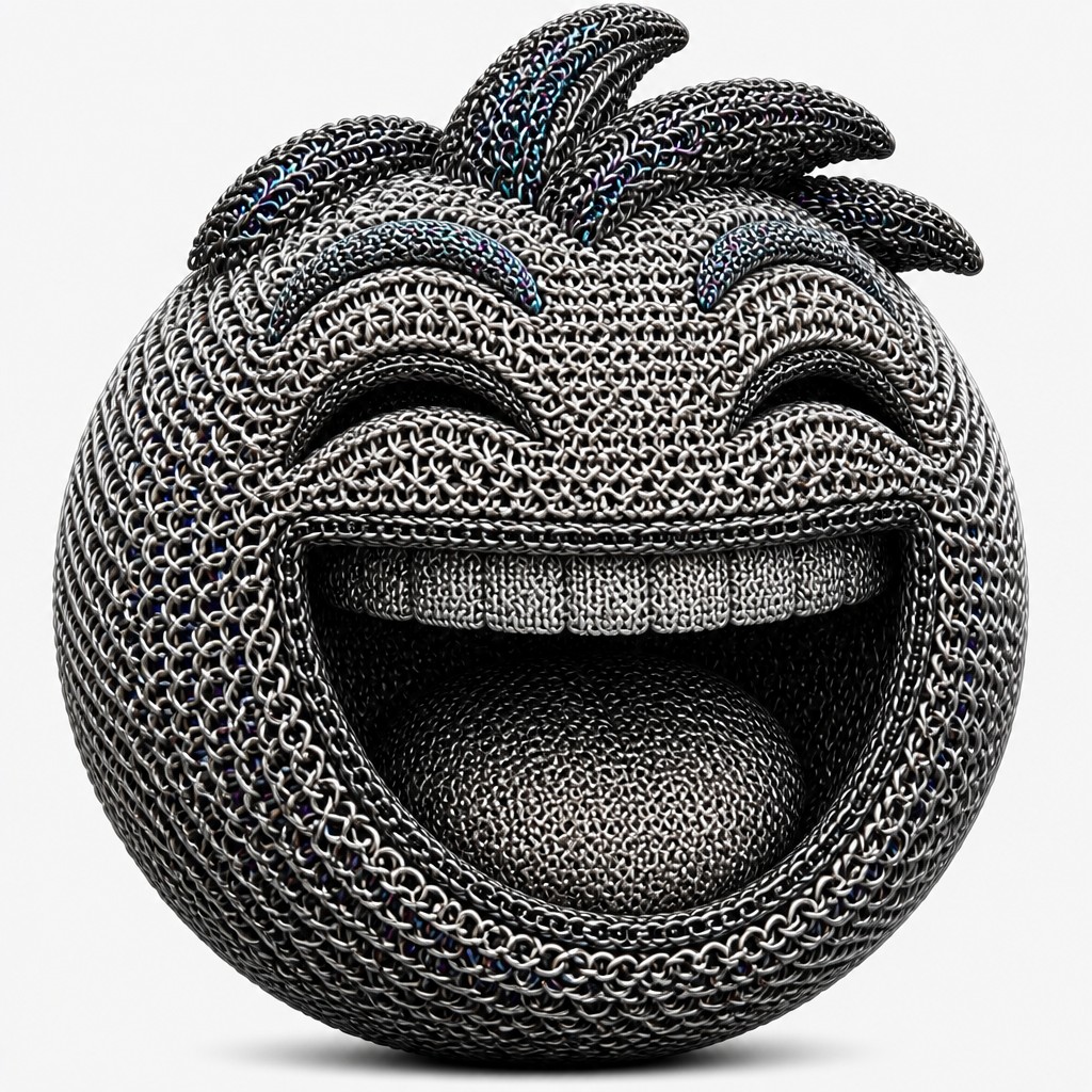 an exaggerated laughing face of an original round mascot character, bold and readable at small size, plain background, no text