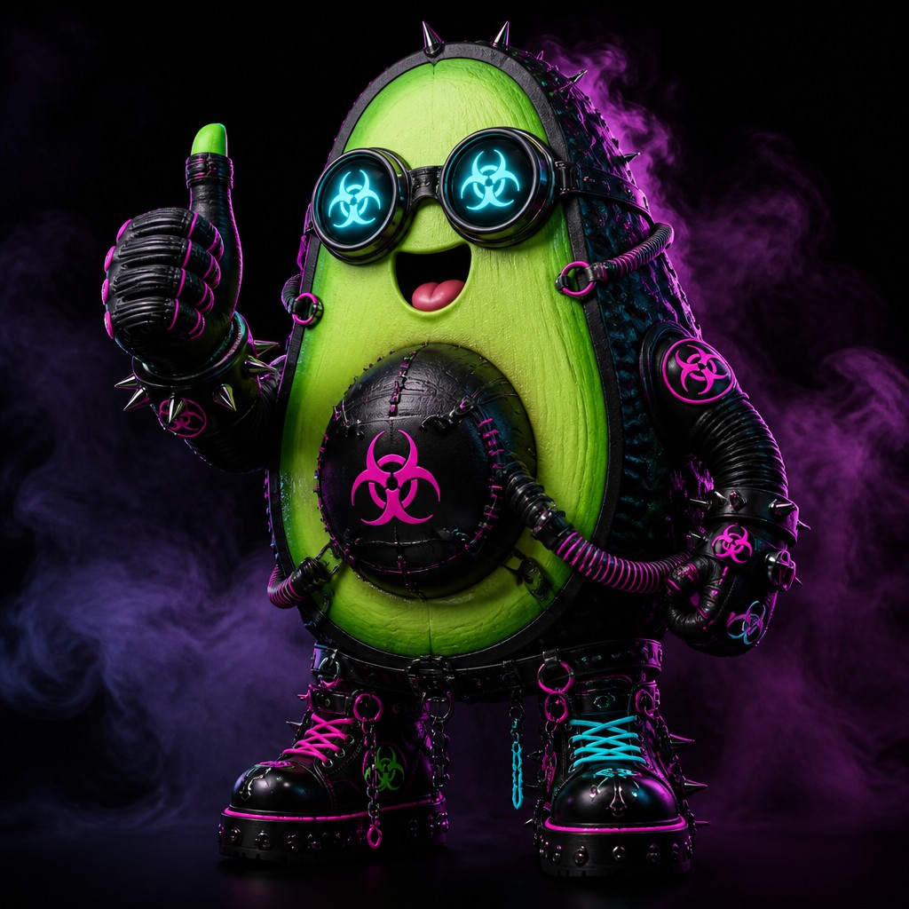 a happy avocado character giving a thumbs up, bold readable design on a plain background, no text