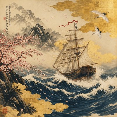 sailing ship on a stormy sea