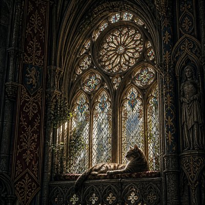 a cat lounging in a sunlit window