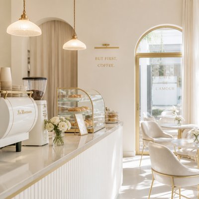 cozy cafe interior with warm lighting