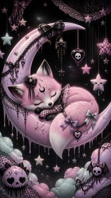a sleeping baby fox curled on a crescent moon among soft stars, gentle and warm, no text