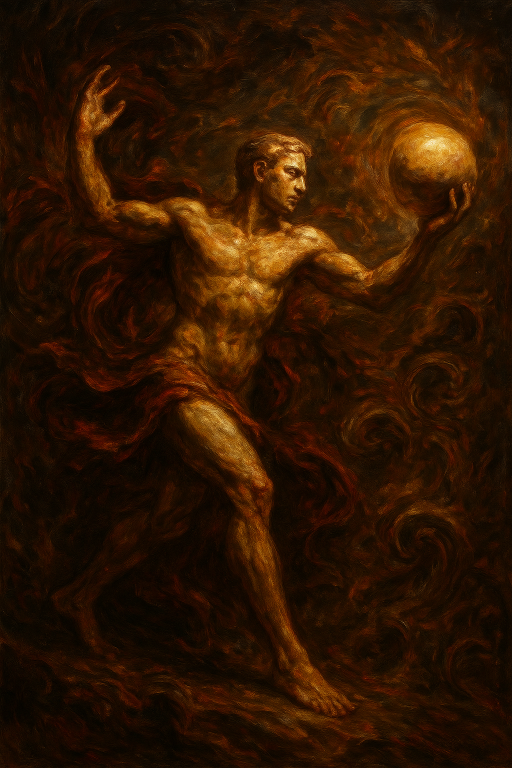 a painting of a man holding a ball