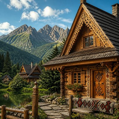 serene landscape with mountains and water