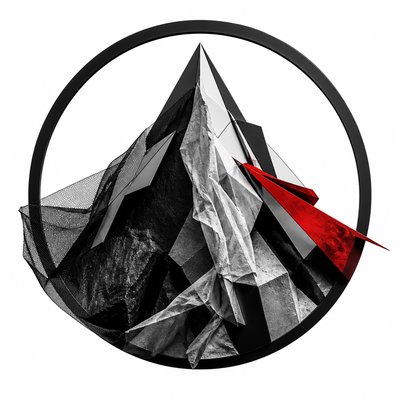 an emblem of a mountain peak inside a circle, simple bold shapes on a plain background, no text or lettering
