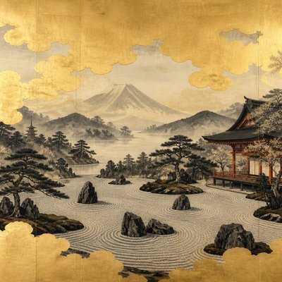 wide landscape with natural scenery — Kyoto Zen Art Style