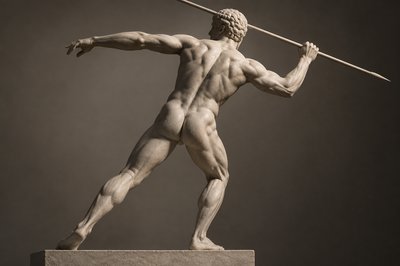 back view ancient greek ignudi athlete throwing the javelin