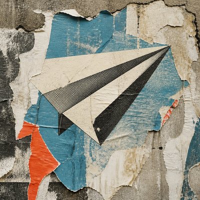 a paper plane, clean minimal composition on a plain background, no text