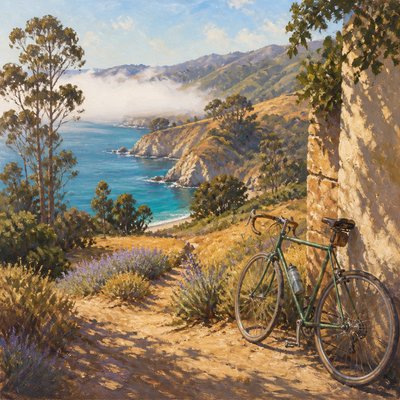 bicyle resting against a wall — California Plein Air Art Style