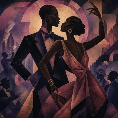 portrait of two people together — Harlem Renaissance Art Style