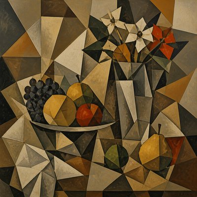 still life arrangement of fruits and flowers