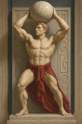 a painting of a man with a ball on his head