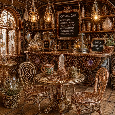 cozy cafe interior with warm lighting