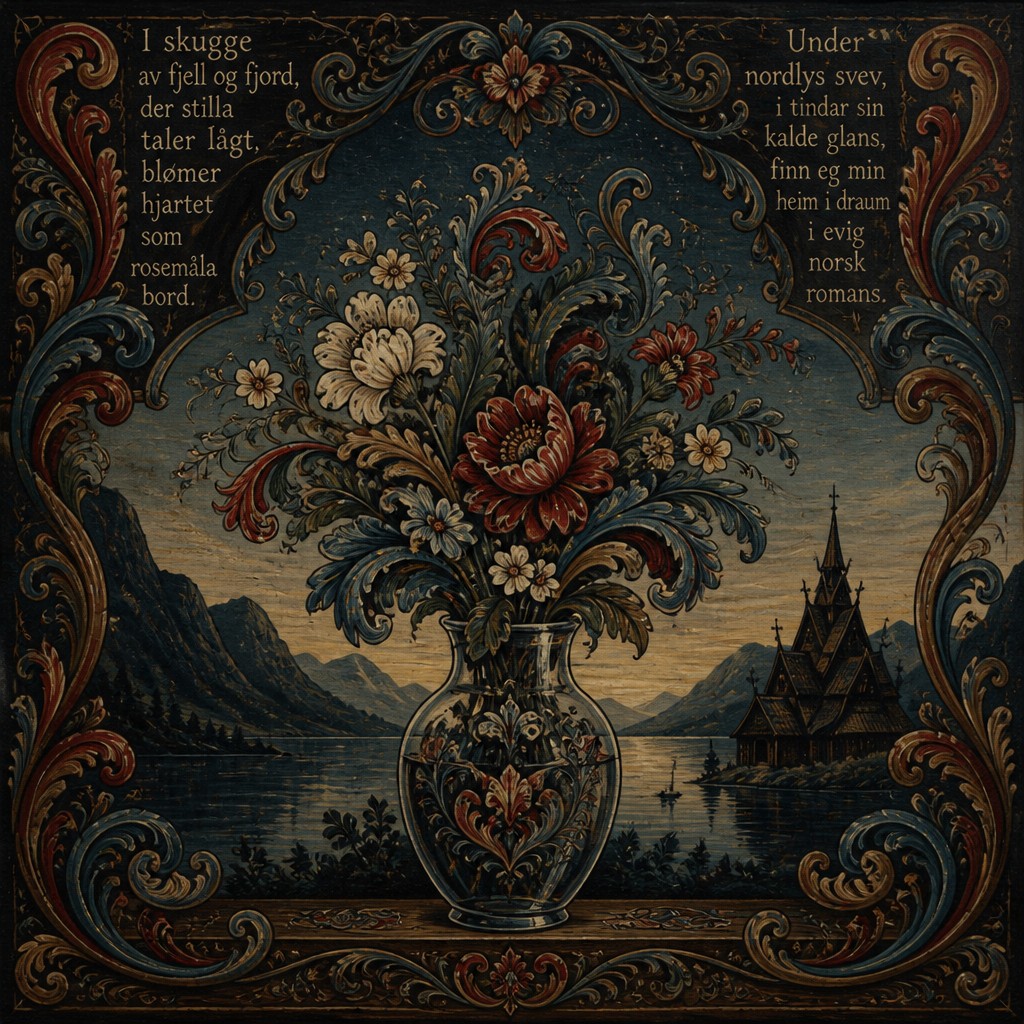 bouquet of flowers in a glass vase — Norwegian Art Style
