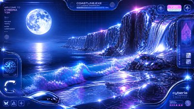 a moonlit coastline with cliffs and crashing surf, no people